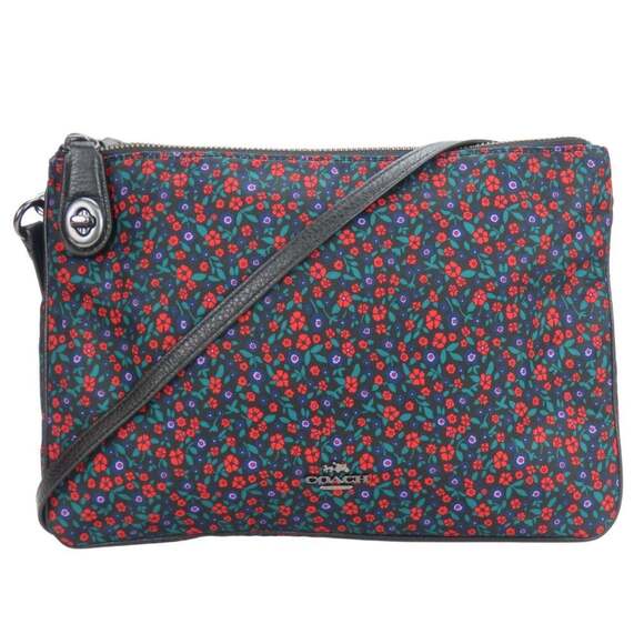 Coach Shoulder Bag F59436 Nylon Leather Black Multicolor Flower Women's COACH